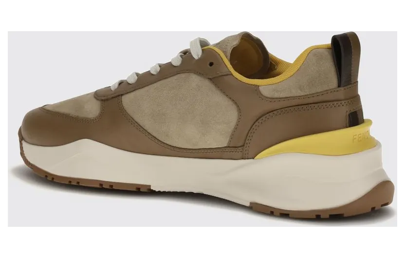 Fendi Flow Low-Top Sneakers in Suede and Smooth Calf Leather Brown (7E1925AY1WF1WPG)