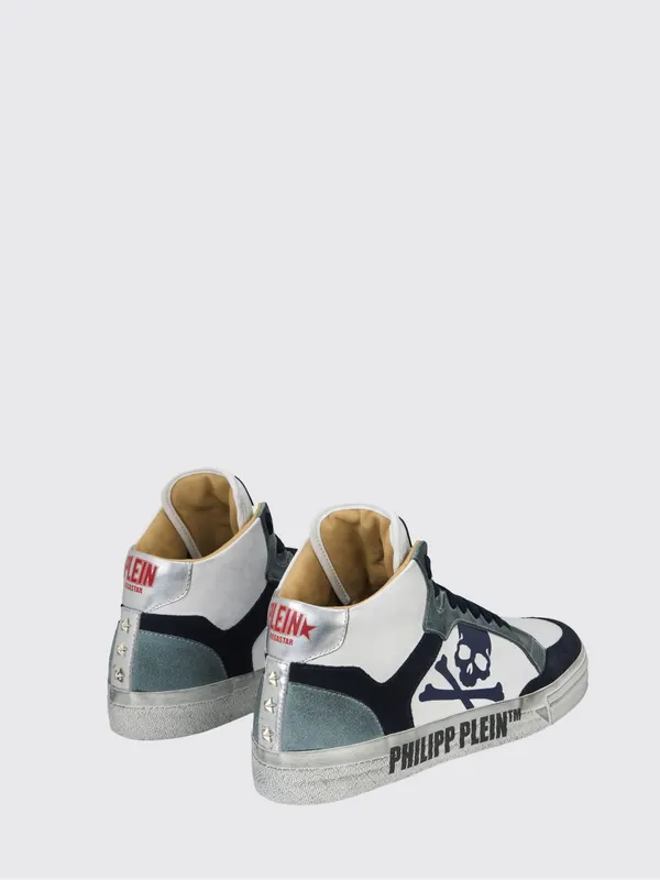 Philipp plein High-Top Skull Sneakers in Leather and Suede with a Worn Effect White (UAESUSC0890PLE005N0108) (2)