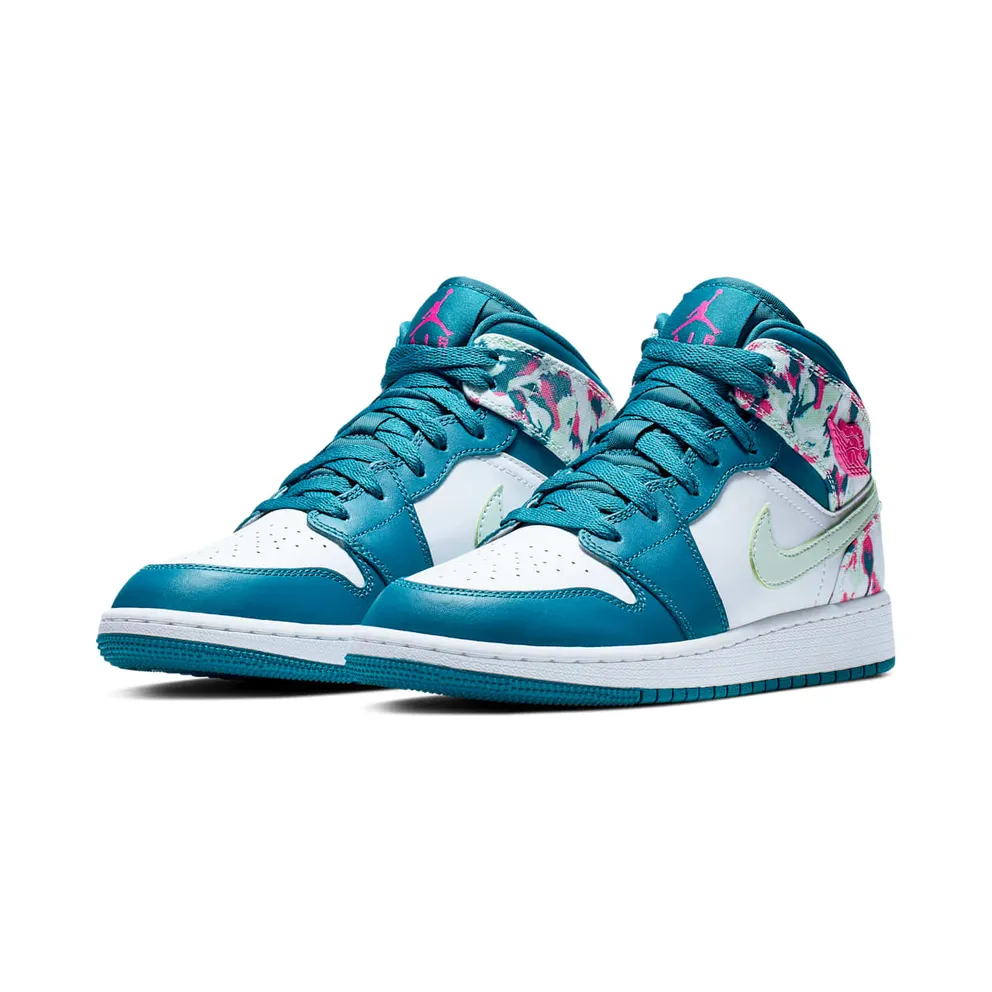 Jordan 1 Mid Paint Stroke (GS) Green Abyss/Frosted Spruce-White-Laser Fuchsia (555112-300)