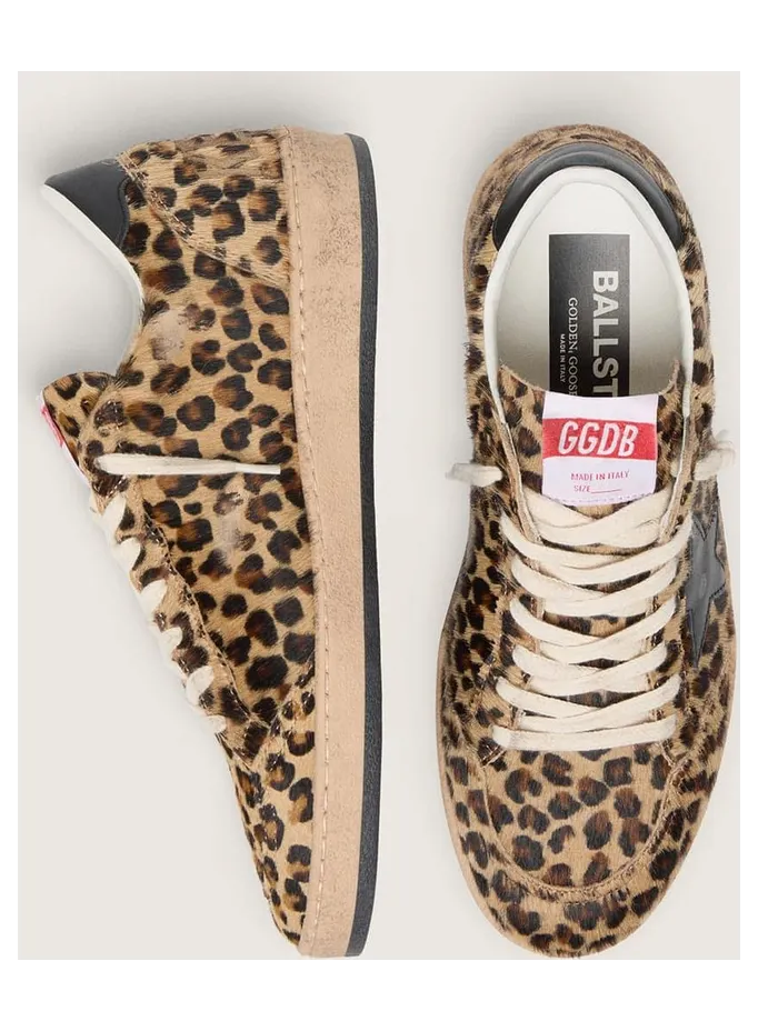 Golden Goose Ball Star In Leo-Print Pony Skin, Black Leather Star & Heel Tab (GWF00117.F003427.81629) (3)