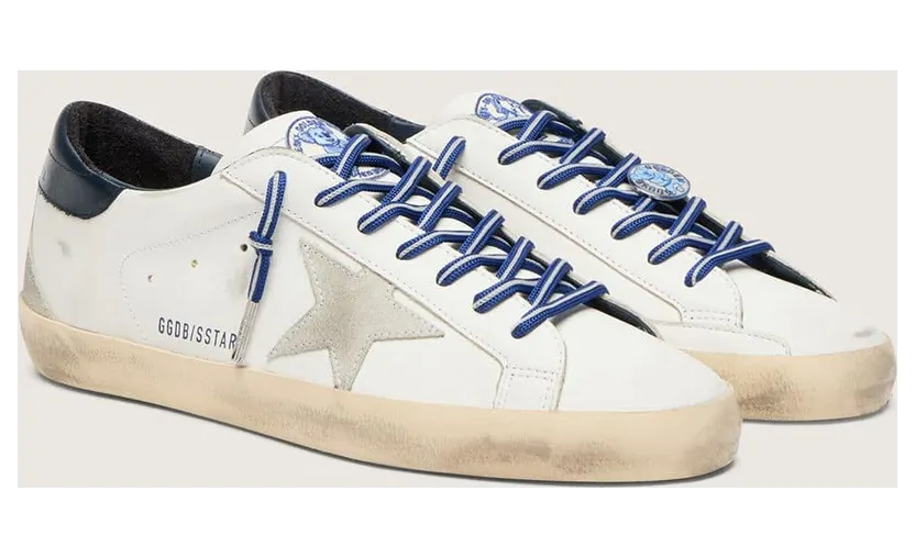 Golden Goose Super-Star Ltd In White Leather With Suede Star And Blue Leather Heel Tab (GMF00102.F008922.10270) (2)
