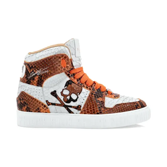 Philipp Plein Notorious Python Skull High-Top-Sneakers “Brown” (PABSUSC0156PLE029P)