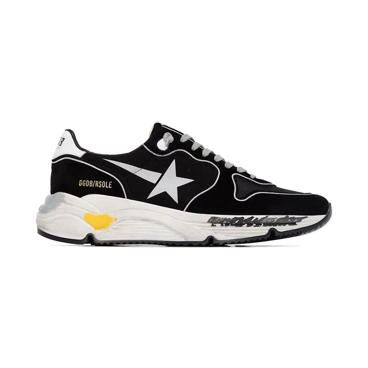 Golden Goose Running Sole Suede Hand-Painted Black Silver White