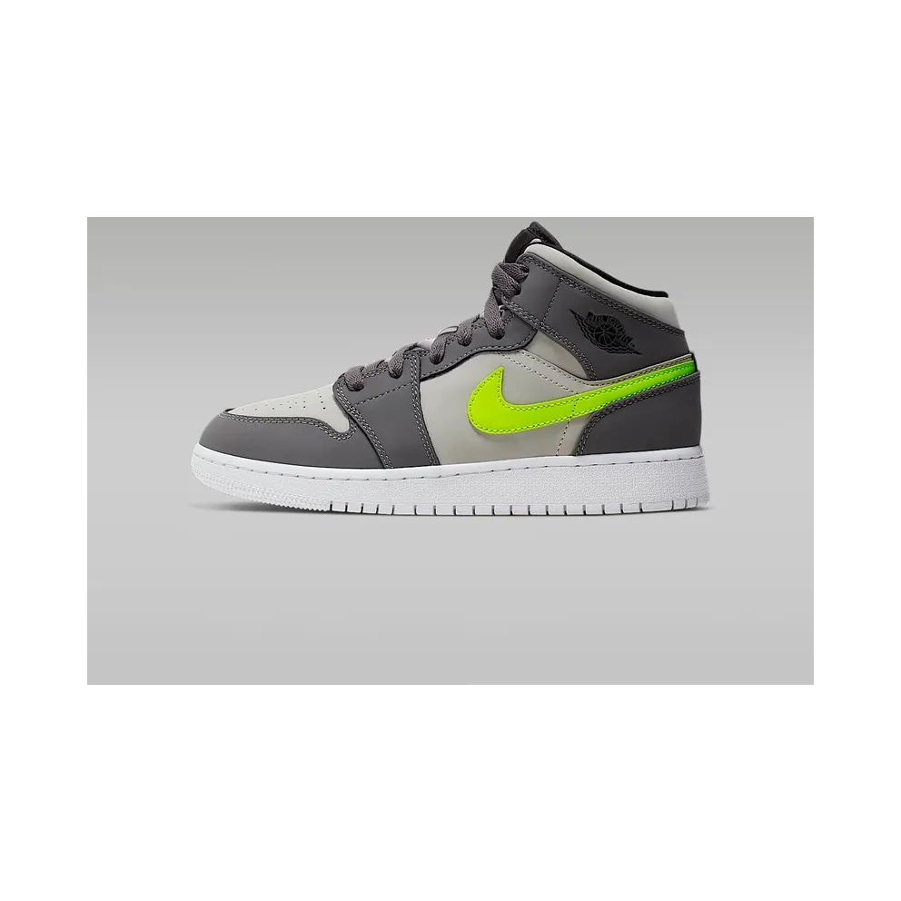 Jordan 1 Mid Gunsmoke Volt (GS) Gunsmoke/Volt-Neutral Grey-White-Black (554725-072)