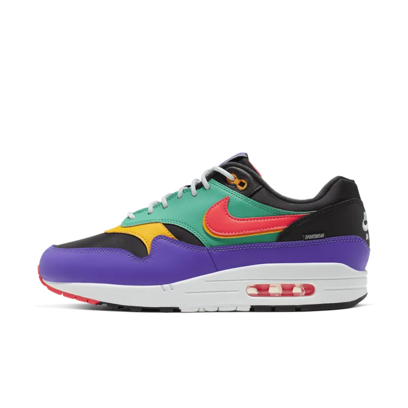 Nike Air Max 1 Windbreaker Black/Flash Crimson-Kinetic Green-Psychic Purple-University Gold-White (AO1021-023)
