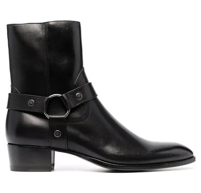 Saint Laurent Wyatt Harness Boot Black Smooth Leather (6813311YL00-1000)