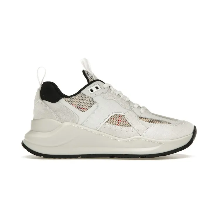 Burberry Logo Print Leather, Suede and Check Mesh Sneakers Archive Beige White (80634701)