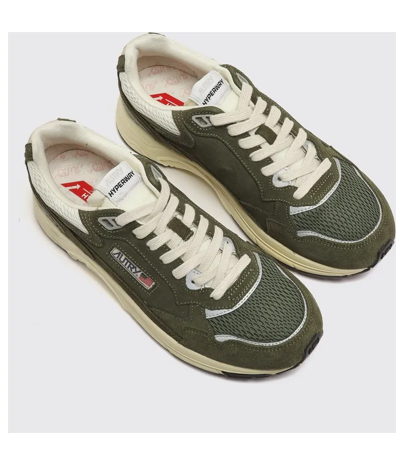 Autry Hyperway Bicolour Leather and Mesh Low-Top Sneakers Green (HYLMUM24)