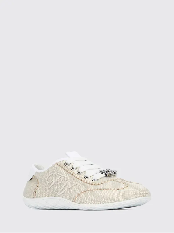 Roger Vivier Viv’ Up Low-Top Canvas Sneakers with Embroidered Monogram Natural (RVW79344890V8KXAG)