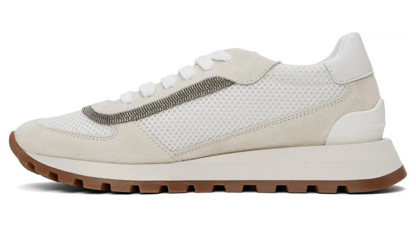 Brunello Cucinelli White & Grey Suede Monili Sneakers (MZSFG2142) (3)