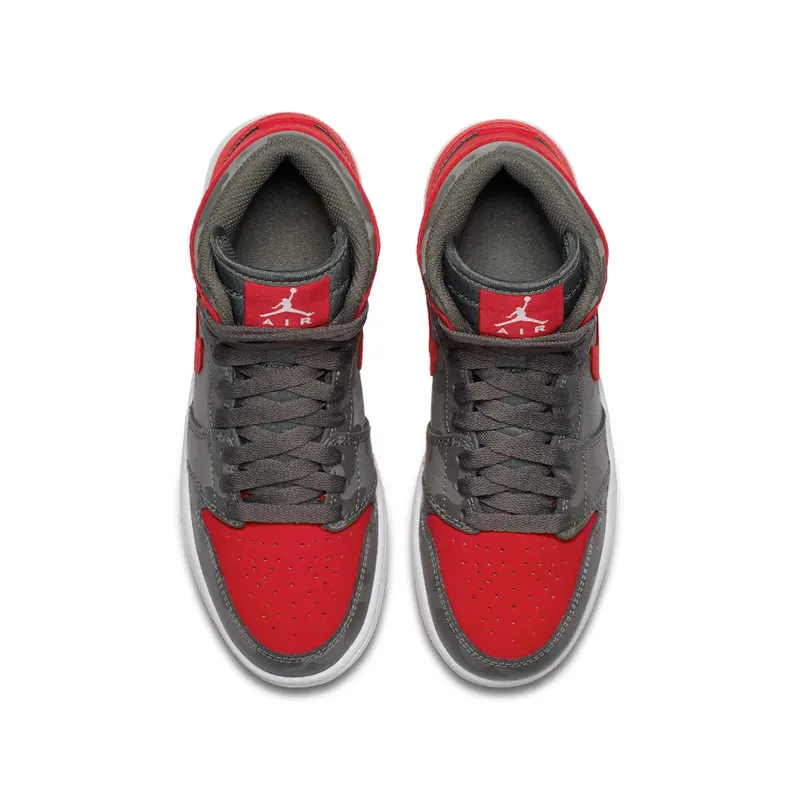 Jordan 1 Retro High Camo 3M Bred (GS) River Rock/Black-University Red-Dark Stucco-White (822858-032)