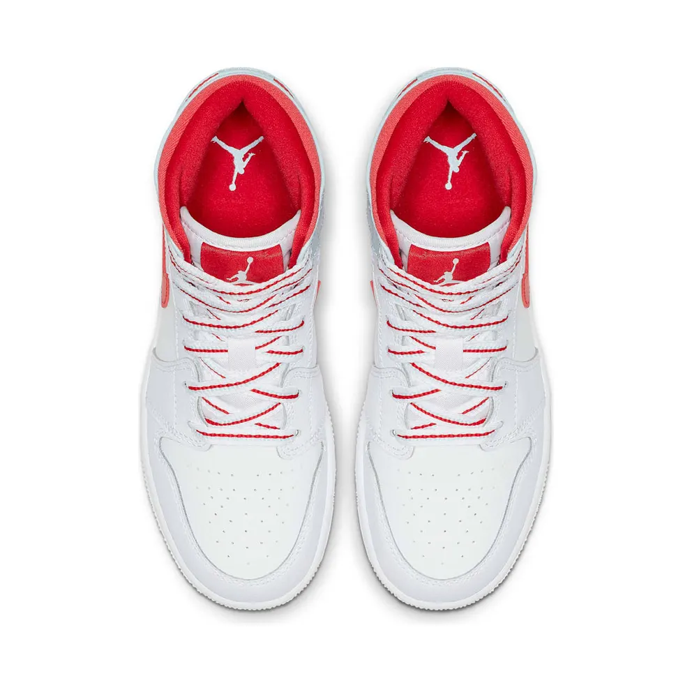 Jordan 1 Mid White Topaz Mist (GS) White/University Red-Topaz Mist-Ember Glow (555112-104)