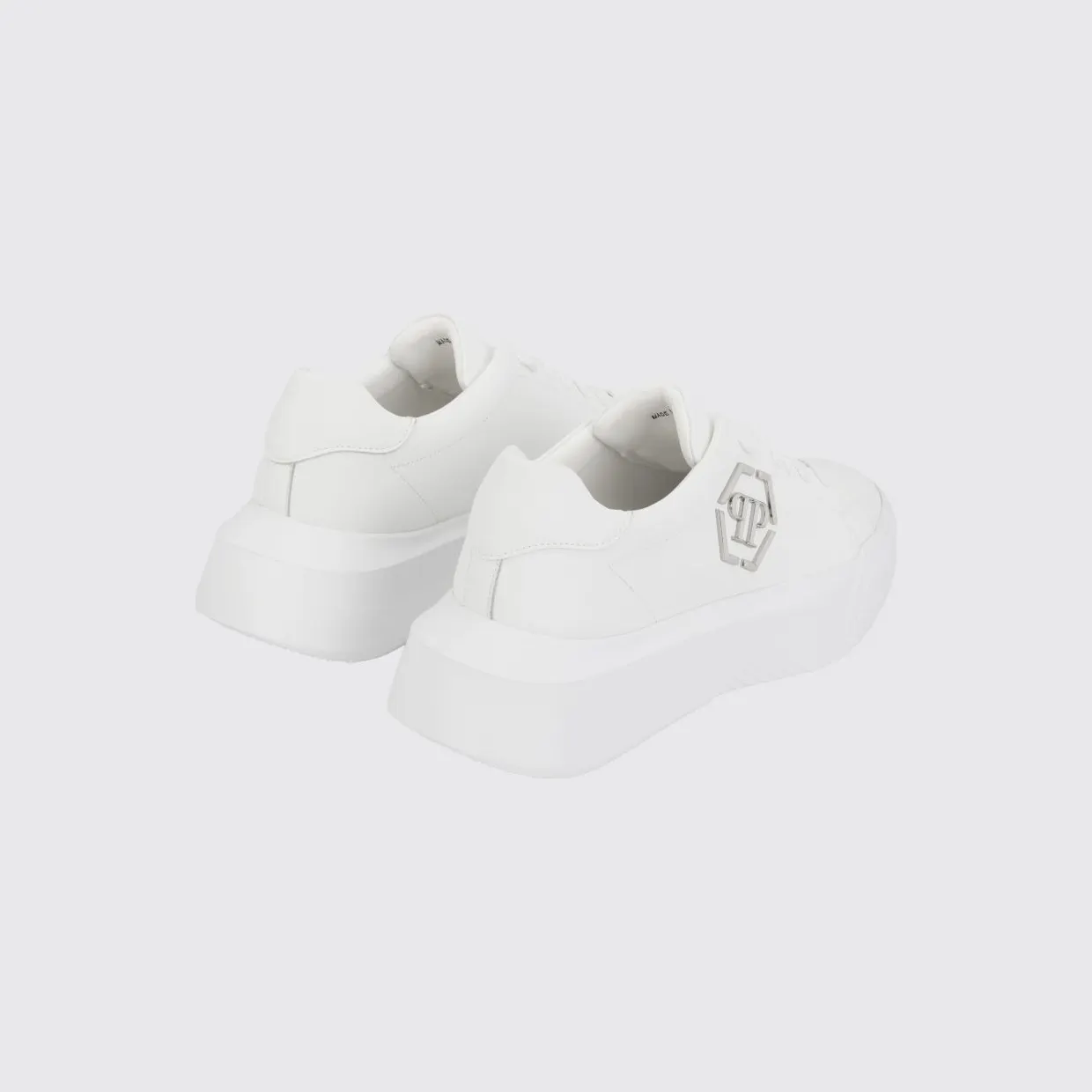 Philipp plein Low-Top Leather Sneakers with Hexagon Logo and Platform Sole White (UAFSUSC1081PLE010N01) (2)