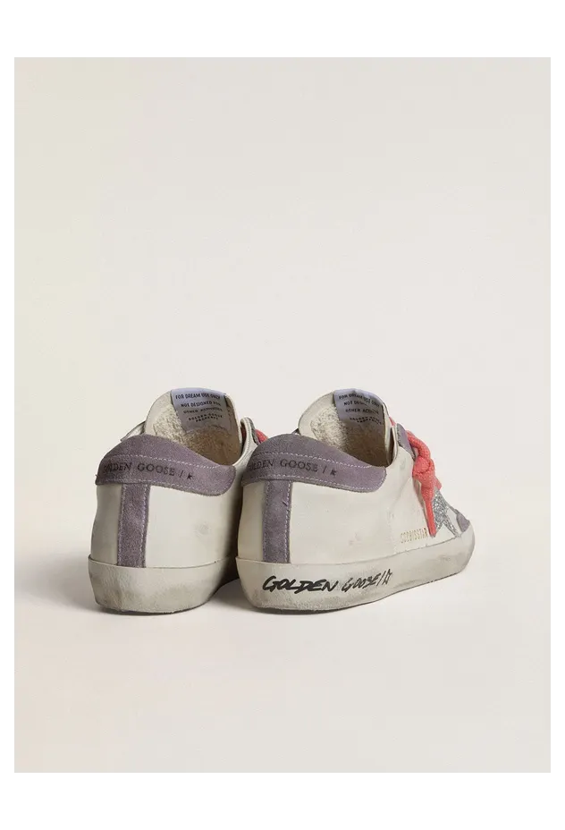 Golden Goose Super-Star With Silver Glitter Star And Lilac Suede Heel Tab (GWF00107.F007295.12160) (4)