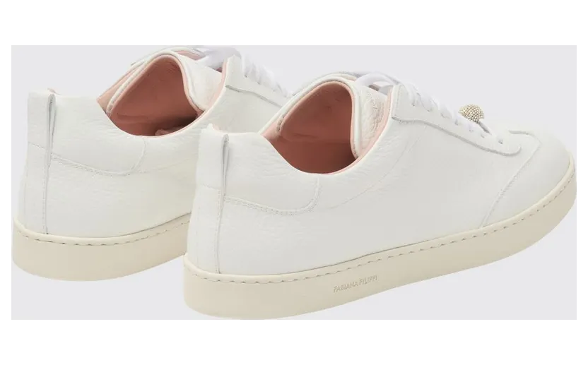 Fabiana Filippi Tumbled Leather Low-Top Sneakers with Ornament White (ASD216A846M50421) (2)