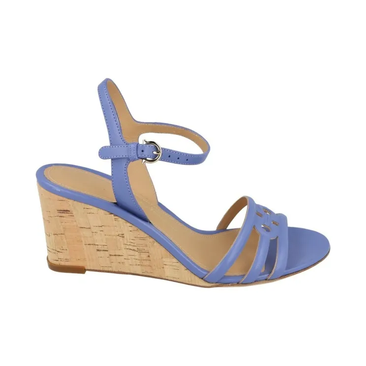 Ferragamo Fieri Leather Wedge Sandals Blue (01D701-753863-1C)