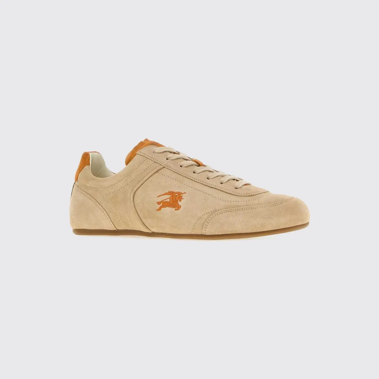BURBERRY Knight Suede Calfskin Sneakers with Embroidered EKD Logo Silver (8127477)