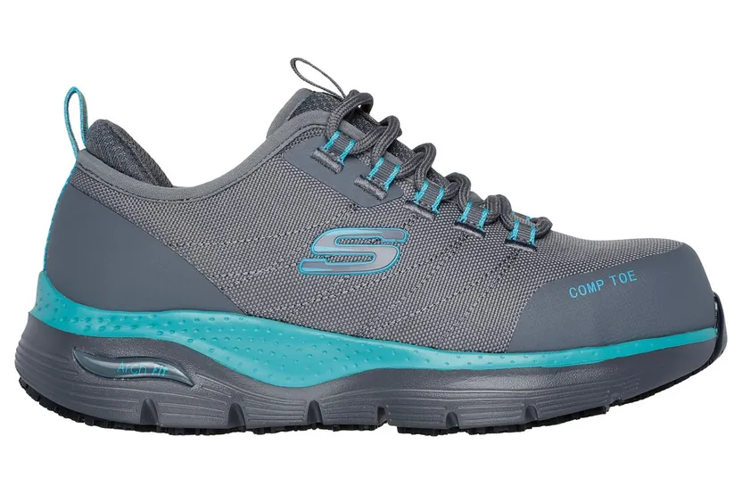 Skechers Work Slip-Resistant: Arch Fit “Ebinal Sneaker Grey / Aqua” (108075ECGYAQ)