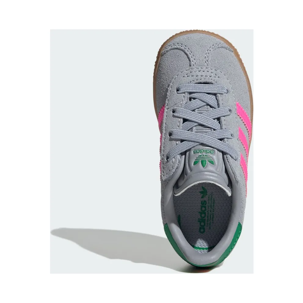 Adidas Gazelle Comfort Closure Elastic Laces Shoes Kids Halo Silver / Lucid Pink / Green (IH6477)