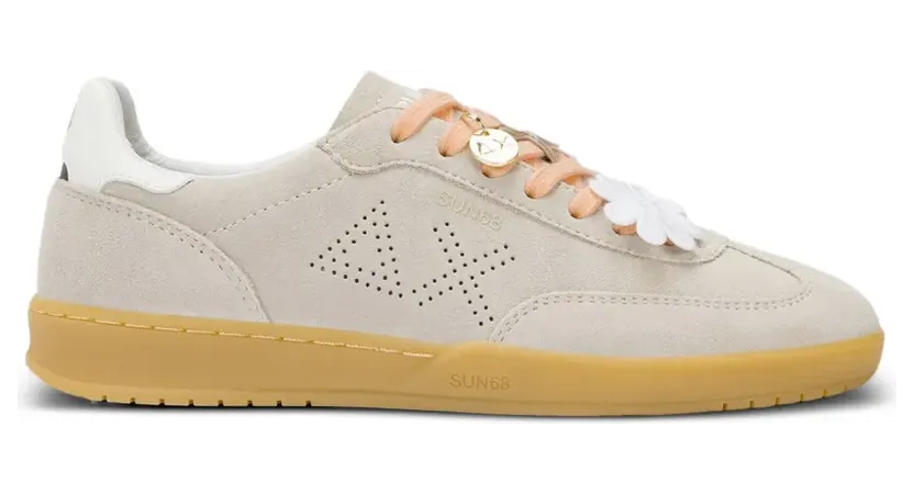 Sun68 California Sun geperforeerde sneakers verfraaid met bloemen – Beige (Z3624831)