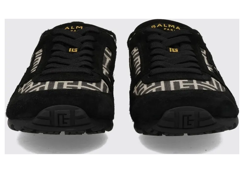 Balmain PB Monogram Leather and Suede Low-Top Sneakers Black (GM1VI408THCJGFE) (3)