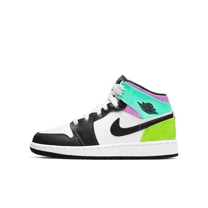 Air Jordan 1 Mid Pastel Black Toe (GS) (2021) – “White / Black-volt-green Glow” (554725-175)