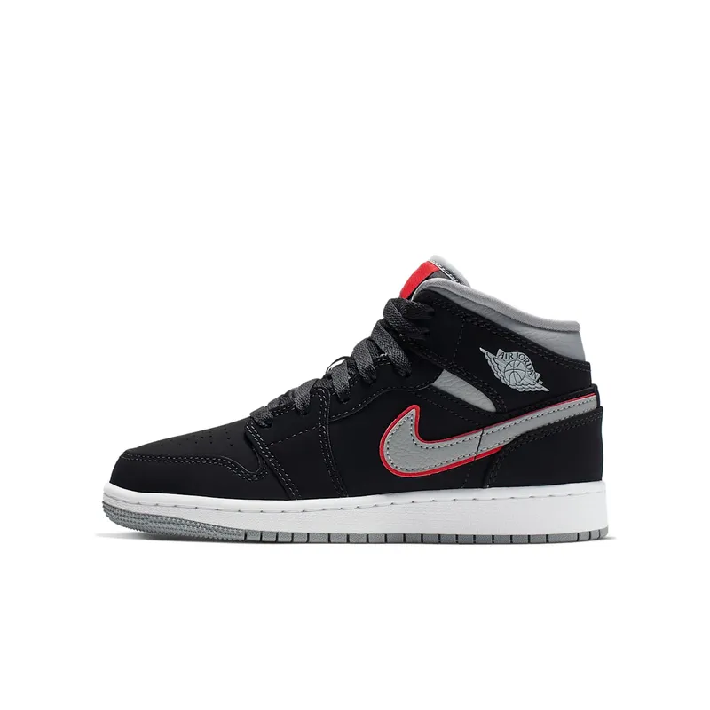 Jordan 1 Mid Black Particle Grey Gym Red (GS) Black/Particle Grey-White-Gym Red (554725-060)
