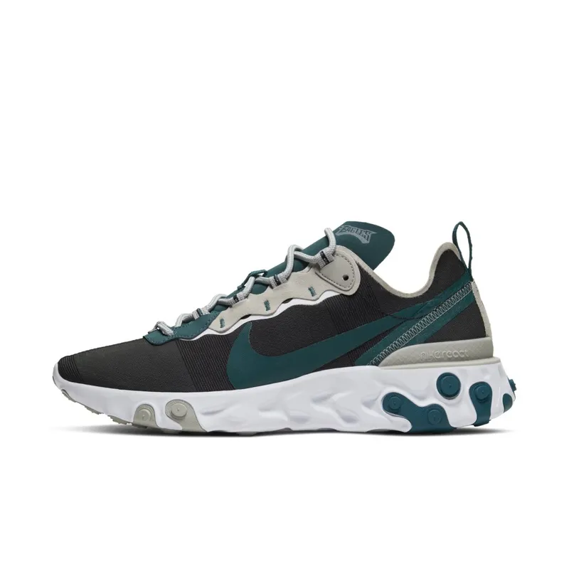 Nike React Element 55 Philadelphia Eagles Black/White-Medium Silver-Sport Teal (CK4877-001)