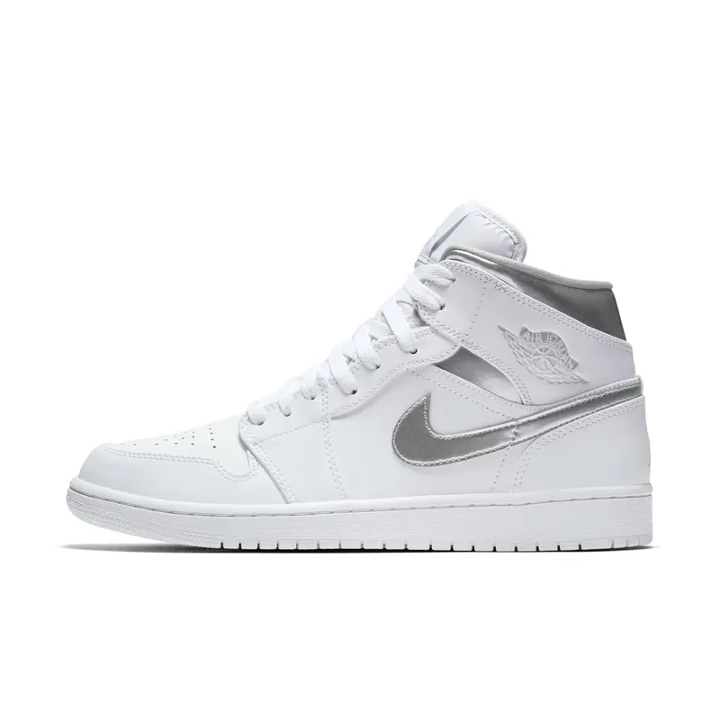Jordan 1 Retro Mid Pure Money White/Metallic Silver-White (554724-105)