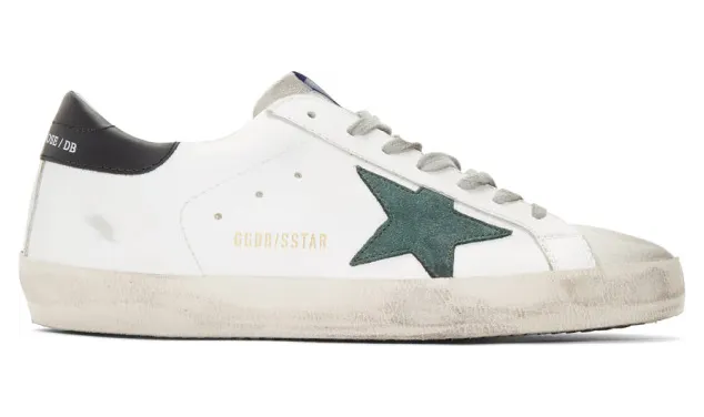 Golden Goose White and Green Superstar Sneakers (G35MS590.Q21)