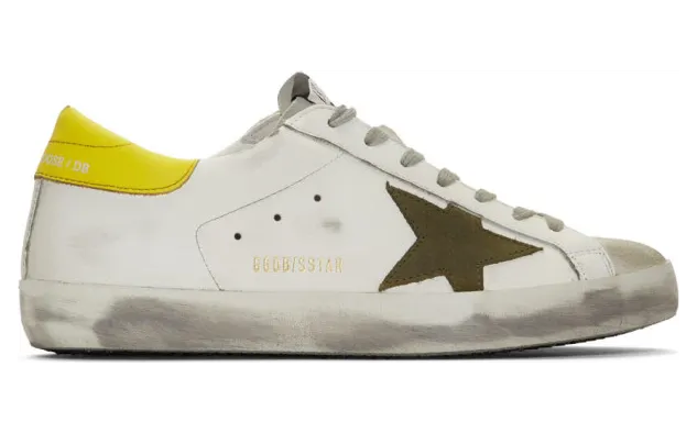 Golden Goose White and Khaki Superstar Sneakers (G35MS590.Q73)