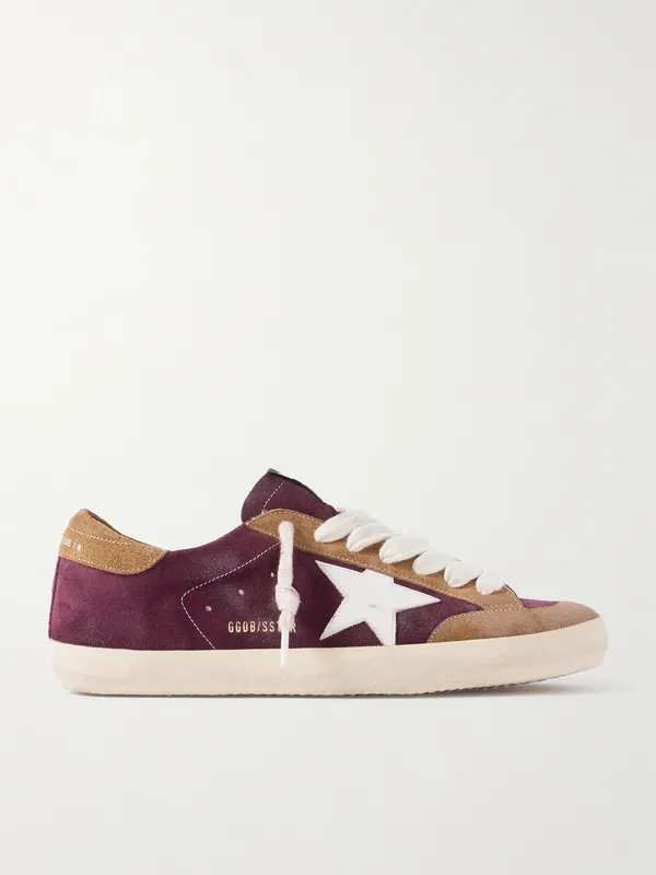 Golden Goose Super-Star Distressed Leather-Trimmed Suede Sneakers Burgundy (GMF00107.F008135)