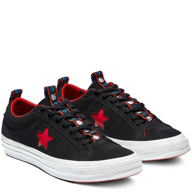 Converse One Star Ox Hello Kitty Black (W) Black/Fiery Red-White (163904C)