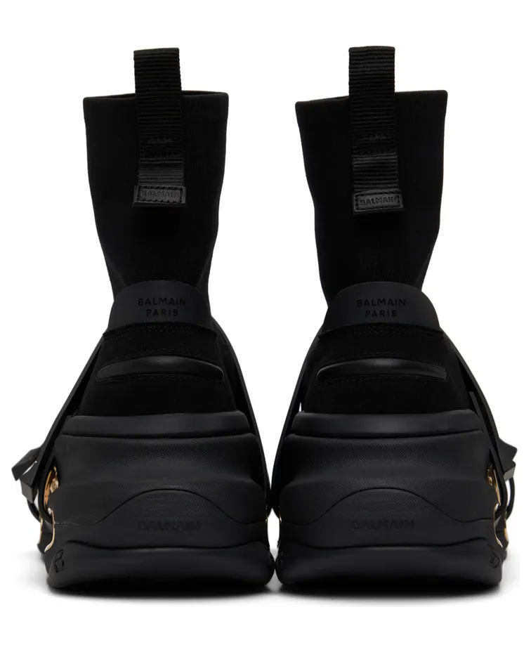 Balmain Black Knit B-Bold Strap High Sneakers (XM1VH229TKSE) (4)