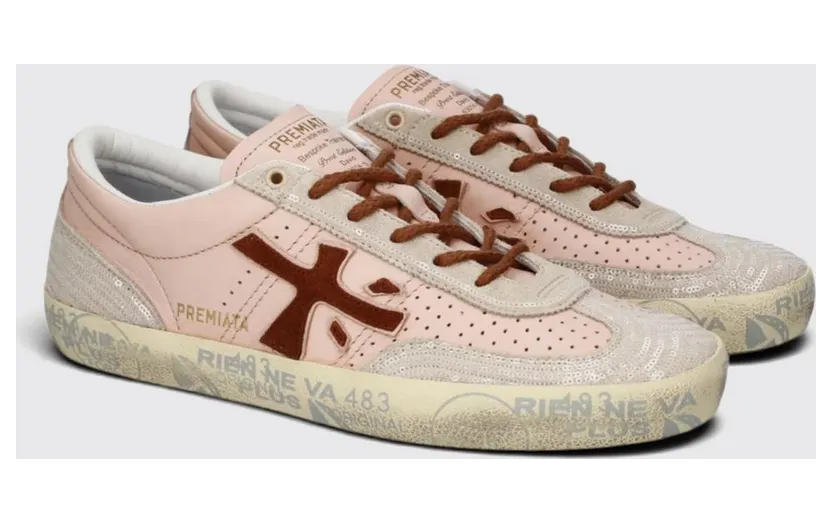 Premiata David Leather and Suede Low-Top Sneakers with Padded Ankle Pink (DAVIDD8293)