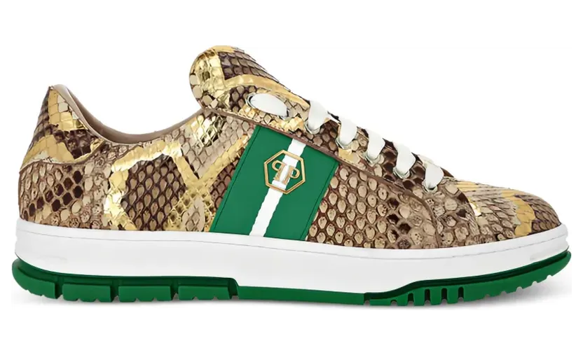 Philipp Plein Leren low-top sneakers met strepen – Bruin (AAESUSC0870PLE029P)