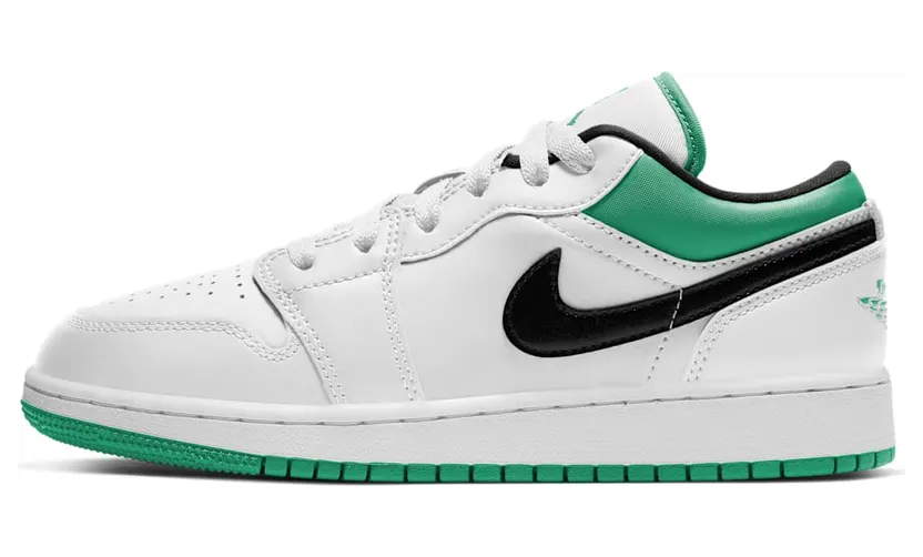 Jordan 1 Low White Lucky Green Tumbled Leather (GS) (553560-129)