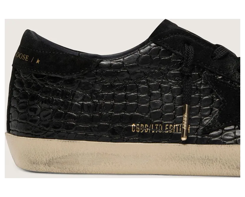 Golden Goose Super-Star Ltd In Black Croc-Print Leather With Black Suede Star And Heel Tab (GWF00101.F008305.90100) (4)