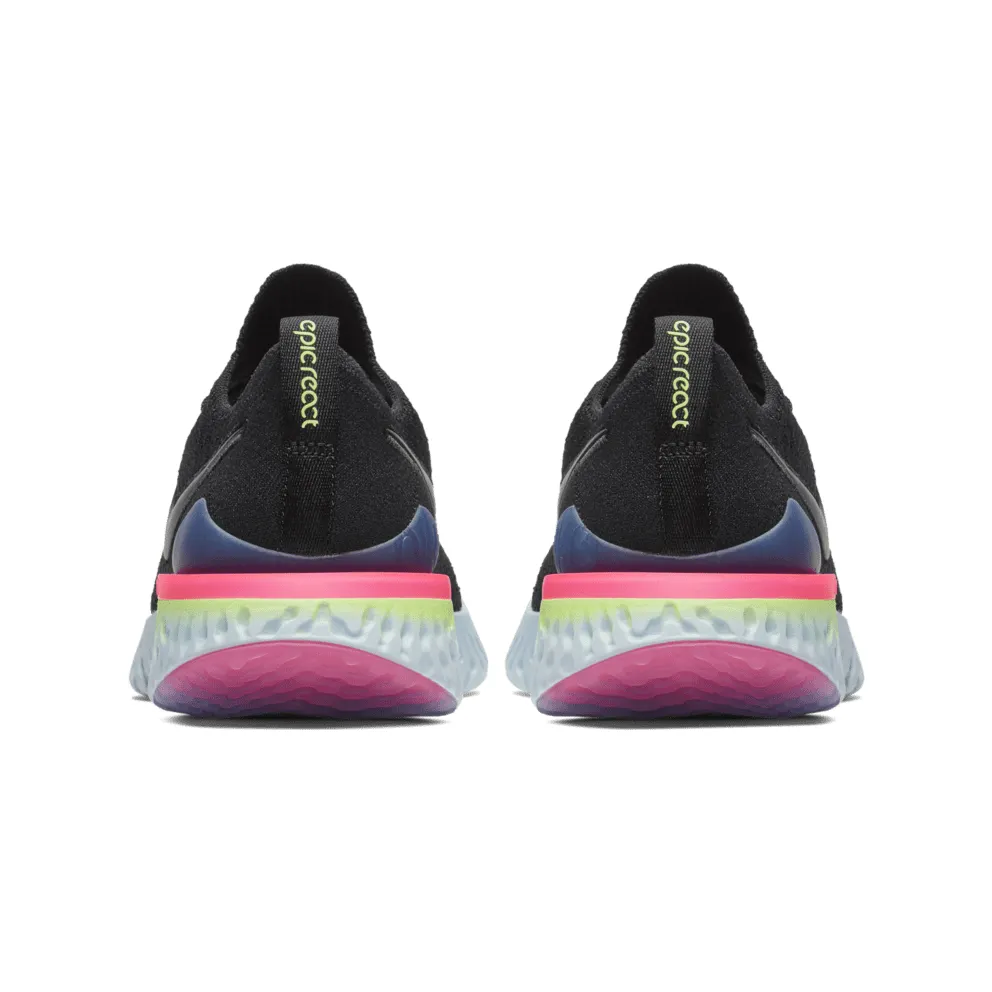Nike Epic React Flyknit 2 Black Sapphire Hyper Pink (W) Black/Black-Sapphire-Lime Blast-Hyper Pink-Blue Tint (BQ8927-003)