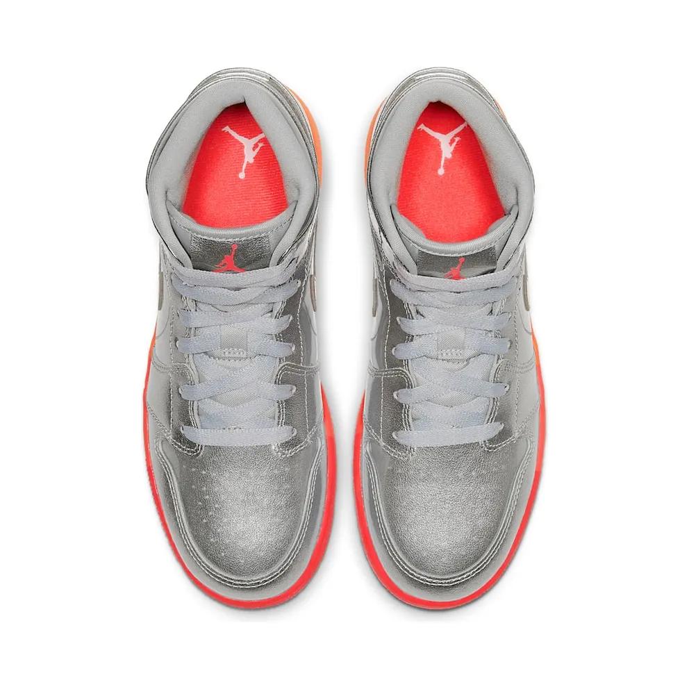 Jordan 1 Mid Sunrise (GS) Metallic Silver/Racer Pink-Wolf Grey-Hot Punch (555112-006)