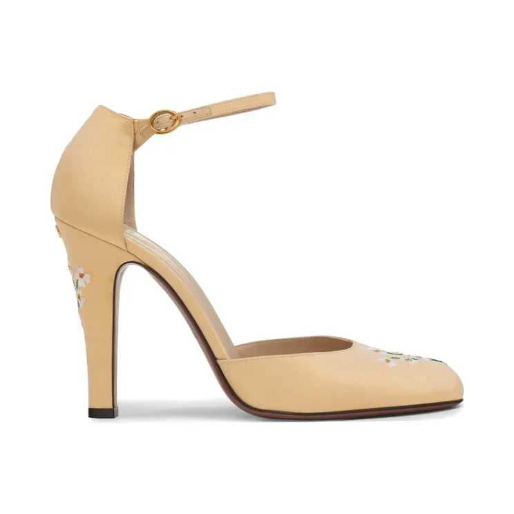 Valentino Hi Dolly Ankle Strap Pump Clay Floral Embroidery (7W2S0MI2ZBN JB5)