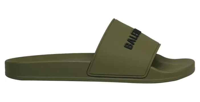 Balenciaga Pool Slides Khaki Black 3D Logo (565826 W1S80 3310)