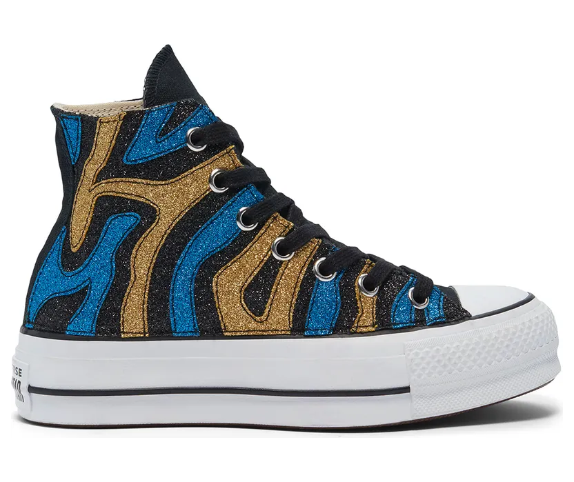 Converse Gold & Blue Glitter Platform Chuck Taylor All Star High Top Gold Blue Glitter (569131C)