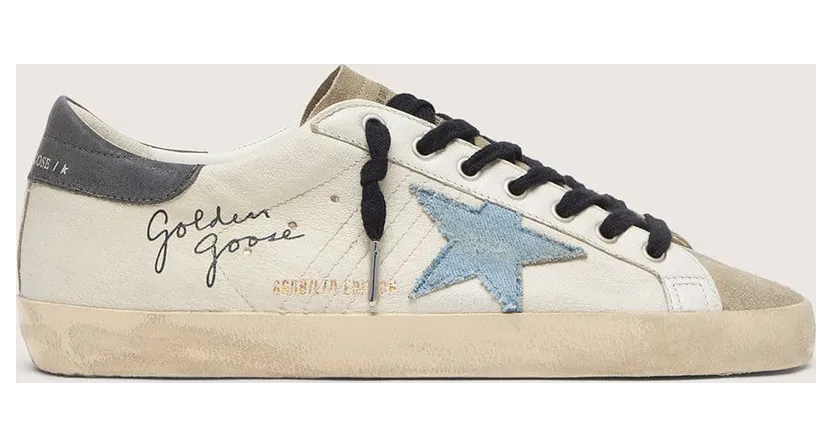 Golden Goose Super-Star In Nappa Leather With Light Blue Suede Star And Gray Leather Heel Tab (GMF00101.F005994.82675)