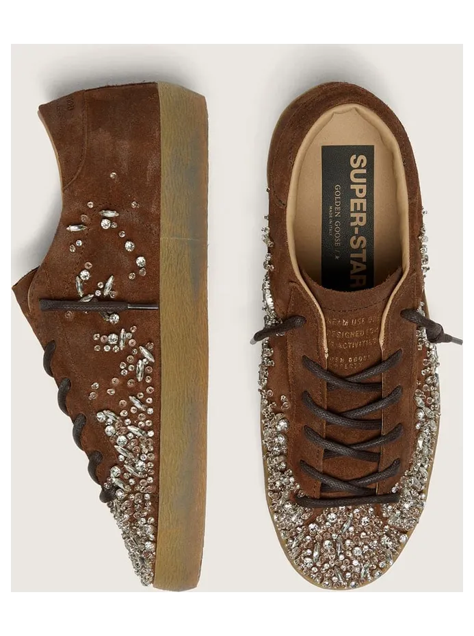 Golden Goose Women’S Super-Star Ltd In Brown Suede With Tone-On-Tone Embroidered Star And Silver Rhinestones (GWF01109.F008565.55378) (4)