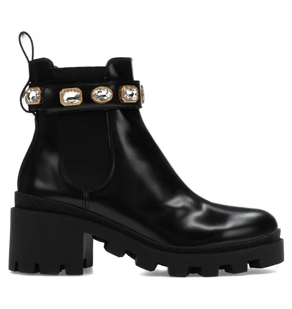 Gucci Crystal Belt 60mm Ankle Boot Black Leather (550036 DKS00 1000)