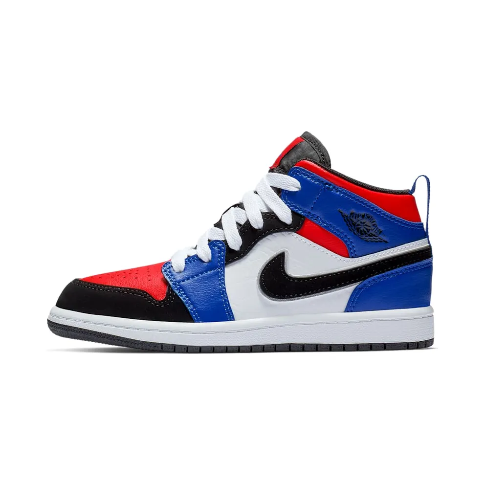 Jordan 1 Mid Top 3 (PS) White/Black-Hyper Royal-University Red-Metallic Silver (640734-124)