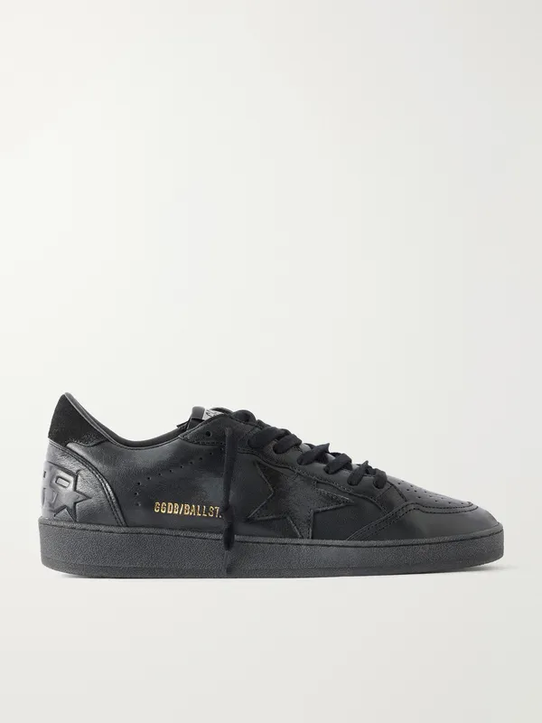 Golden Goose Ball Star Distressed Suede-Trimmed Leather Sneakers Black (GMF00117.F008743)