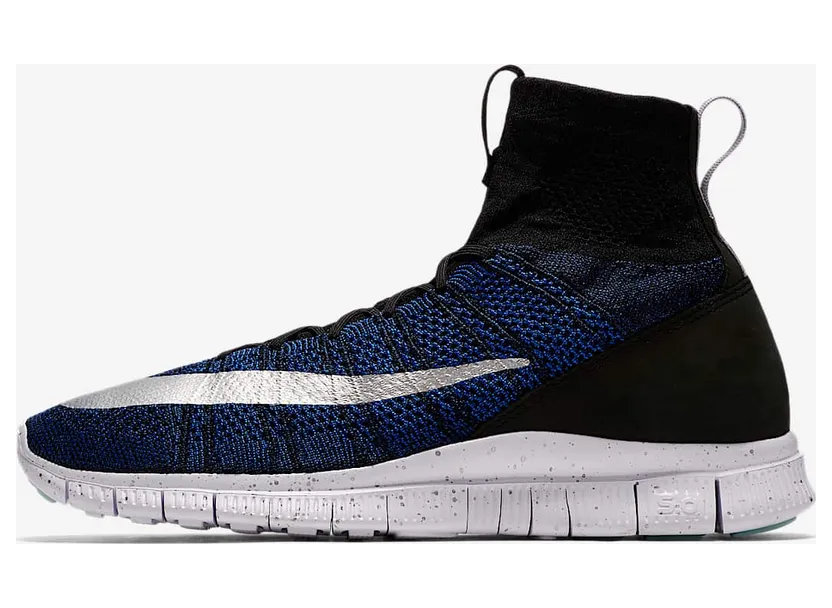 Nike Free Flyknit Mercurial “Black / White / Metallic Silver / Racer Blue” (836126-041)