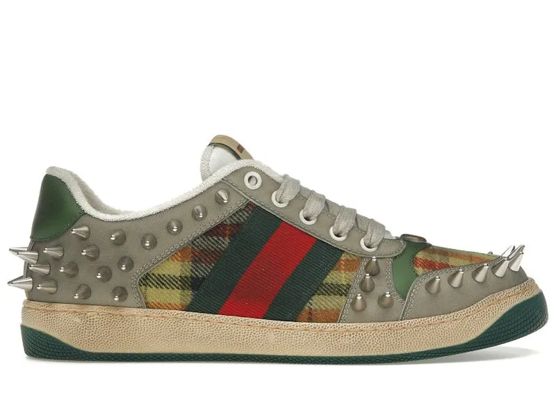 Gucci Screener GG Leather Sneaker Beige Metallic Silver Green (722613 FAAYN 8556)